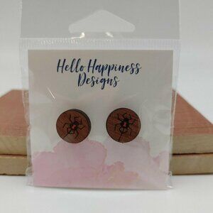 Widow Spider Wood Stud Earrings Handmade By Hello Happiness Designs Halloween